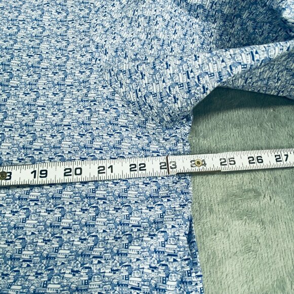 Ike Behar Shirt Mens Large Blue Village Houses Print Casual Sport Button Up - Picture 7 of 12